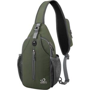 Men Dark Green Crossbody Sling Backpack Sling Bag Travel Hiking Chest Daypack
